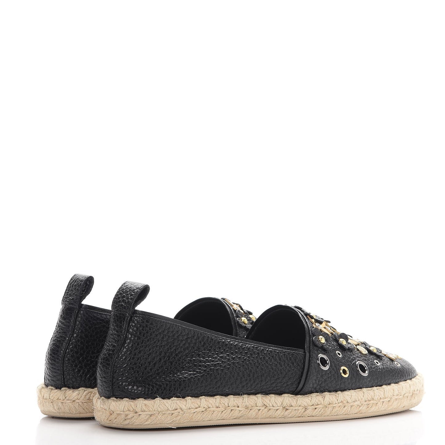Calfskin Tropical Bloom Espadrille Flat 38.5 Black