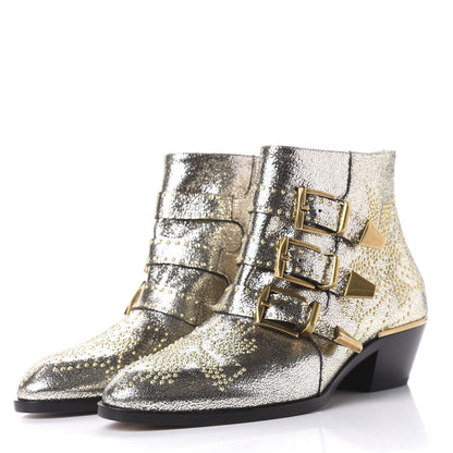 Chloe Metallic Nappa Sheepskin Studded Susanna Ankle Boots 38.5 Gold 3 of 11
