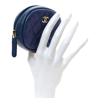 Chanel Iridescent Caviar Quilted Zip Around Classic Coin Purse Blue 2 of 7