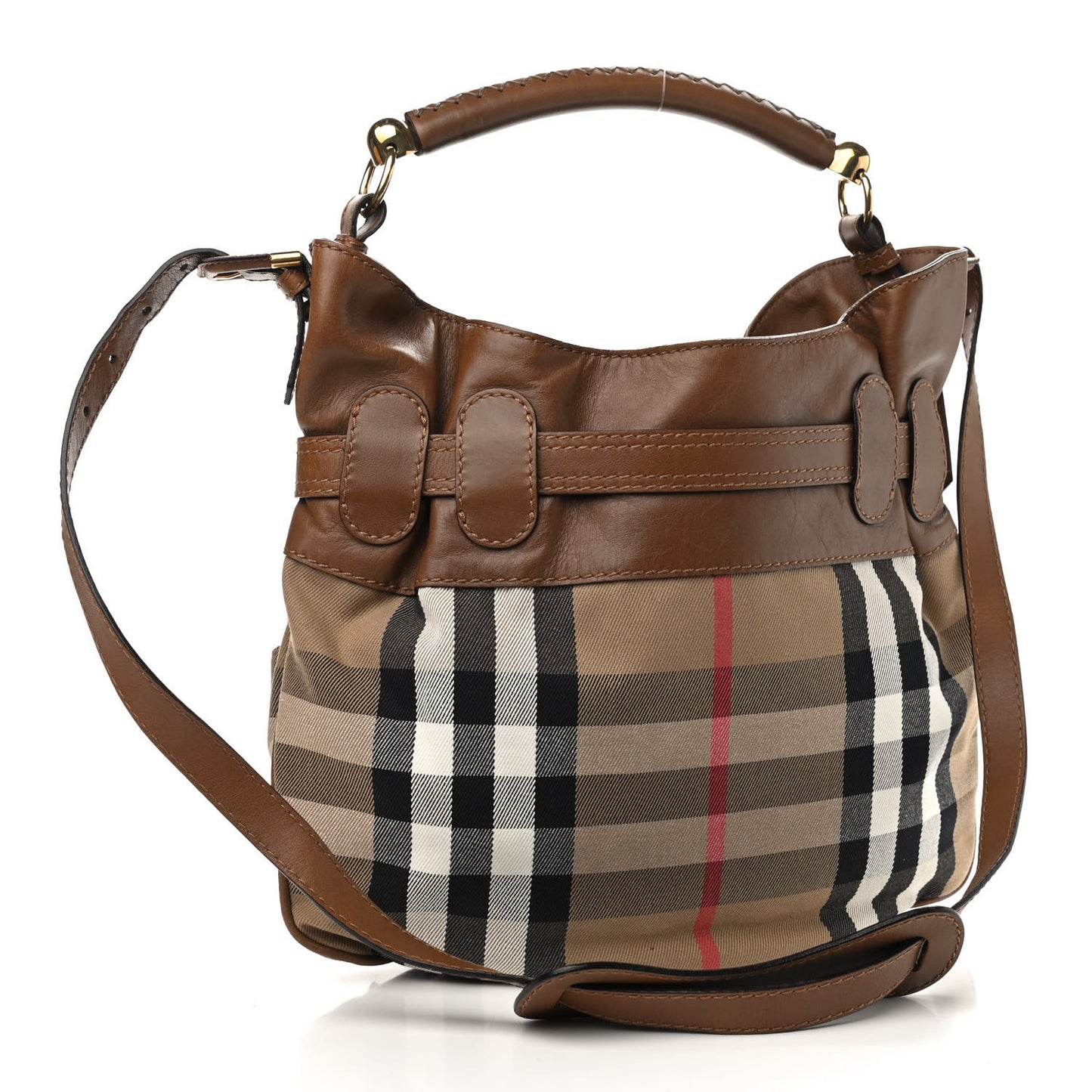 House Check Front Pocket Shoulder Bag Tan