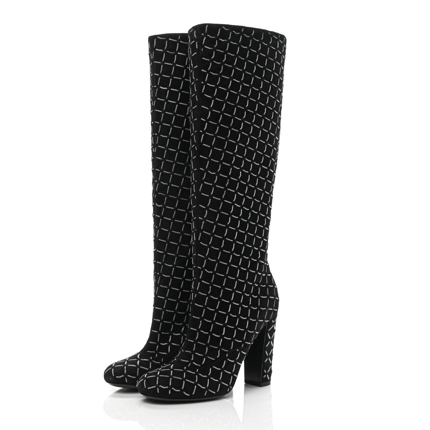 Chanel Kid Suede Chain Quilted Knee High Boots 36.5 Black 3 of 10
