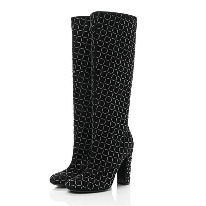 Chanel Kid Suede Chain Quilted Knee High Boots 36.5 Black 3 of 10
