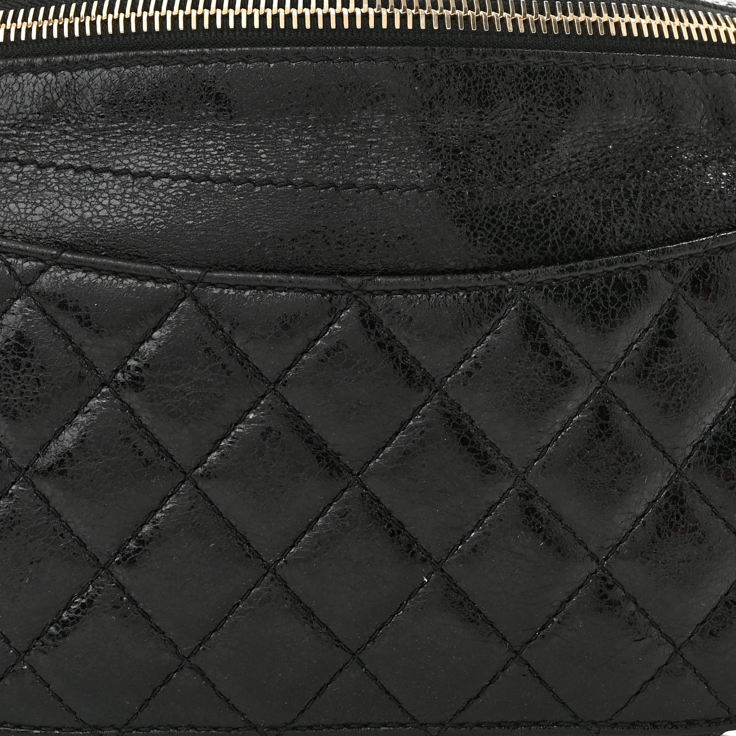 Crumpled Glazed Lambskin Quilted Waist Bag Fanny Pack Black