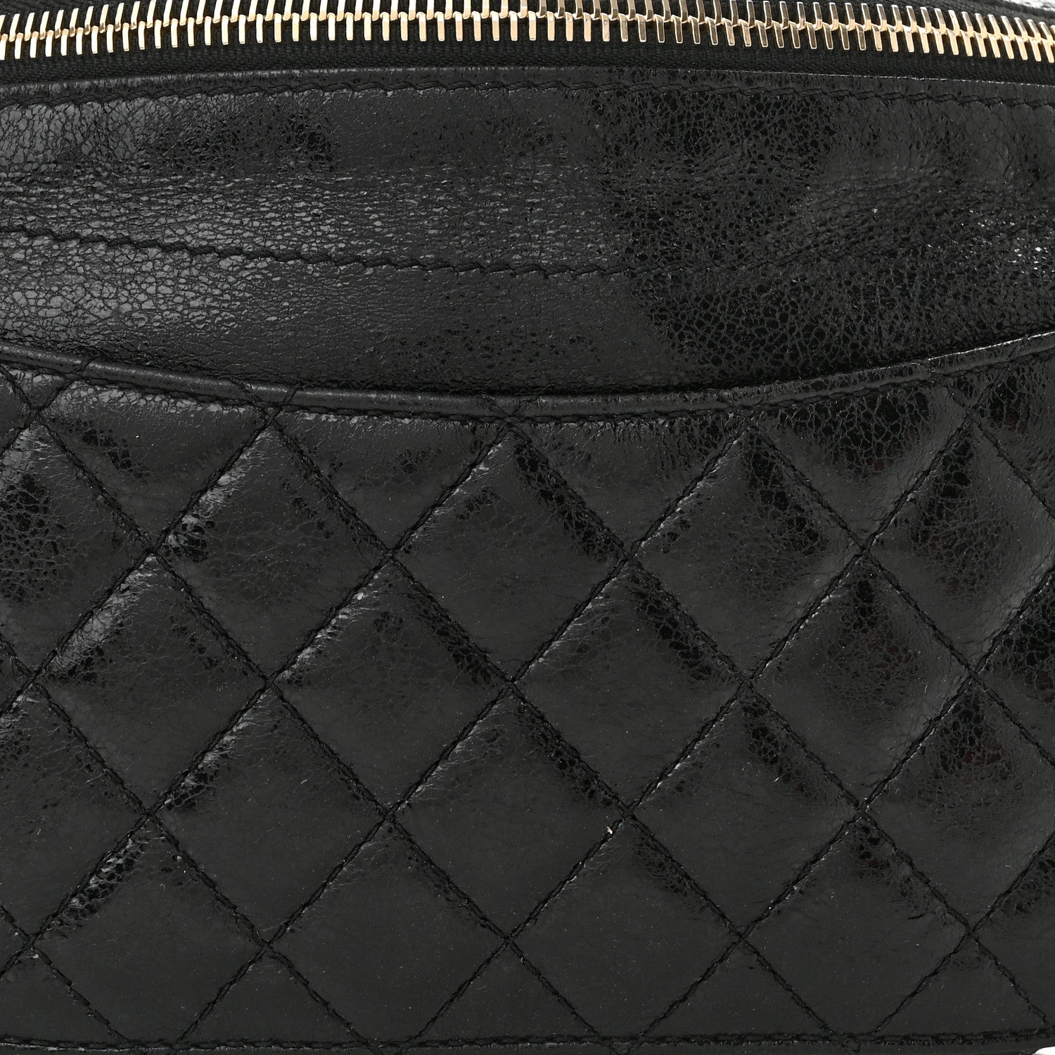 Chanel Crumpled Glazed Lambskin Quilted Waist Bag Fanny Pack Black 8 of 11
