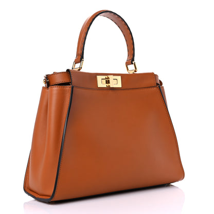 Fendi Vitello Seta Canvas FF Embroidered Medium Peekaboo Iconic Satchel Brandy Amazzonia 2 of 9