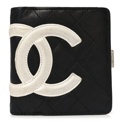 Chanel Calfskin Quilted Cambon Bi-fold Wallet Black White 1 of 7
