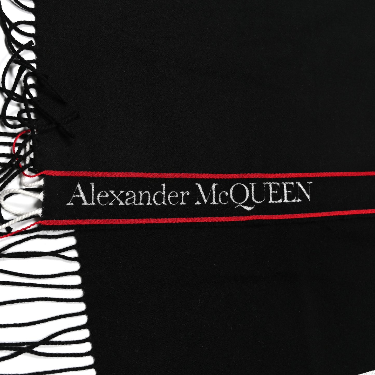 Wool Cashmere Logo Scarf Black Red White