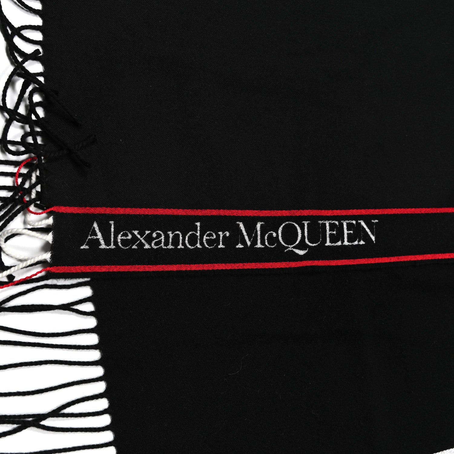 Alexander McQueen Wool Cashmere Logo Scarf Black Red White 4 of 4