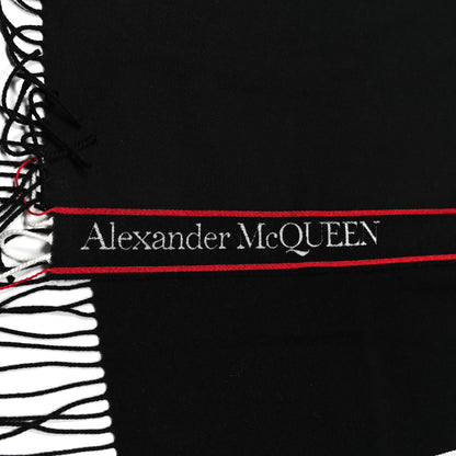 Alexander McQueen Wool Cashmere Logo Scarf Black Red White 4 of 4