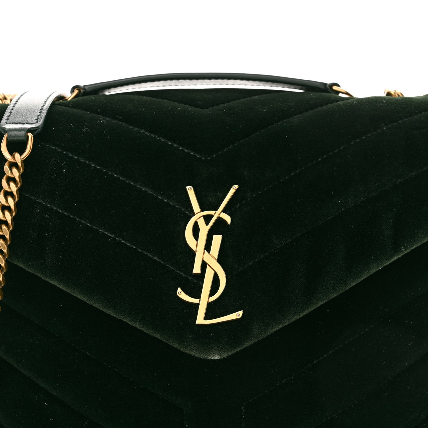 Velvet Y Quilted Monogram Small Loulou Chain Satchel Dark Green