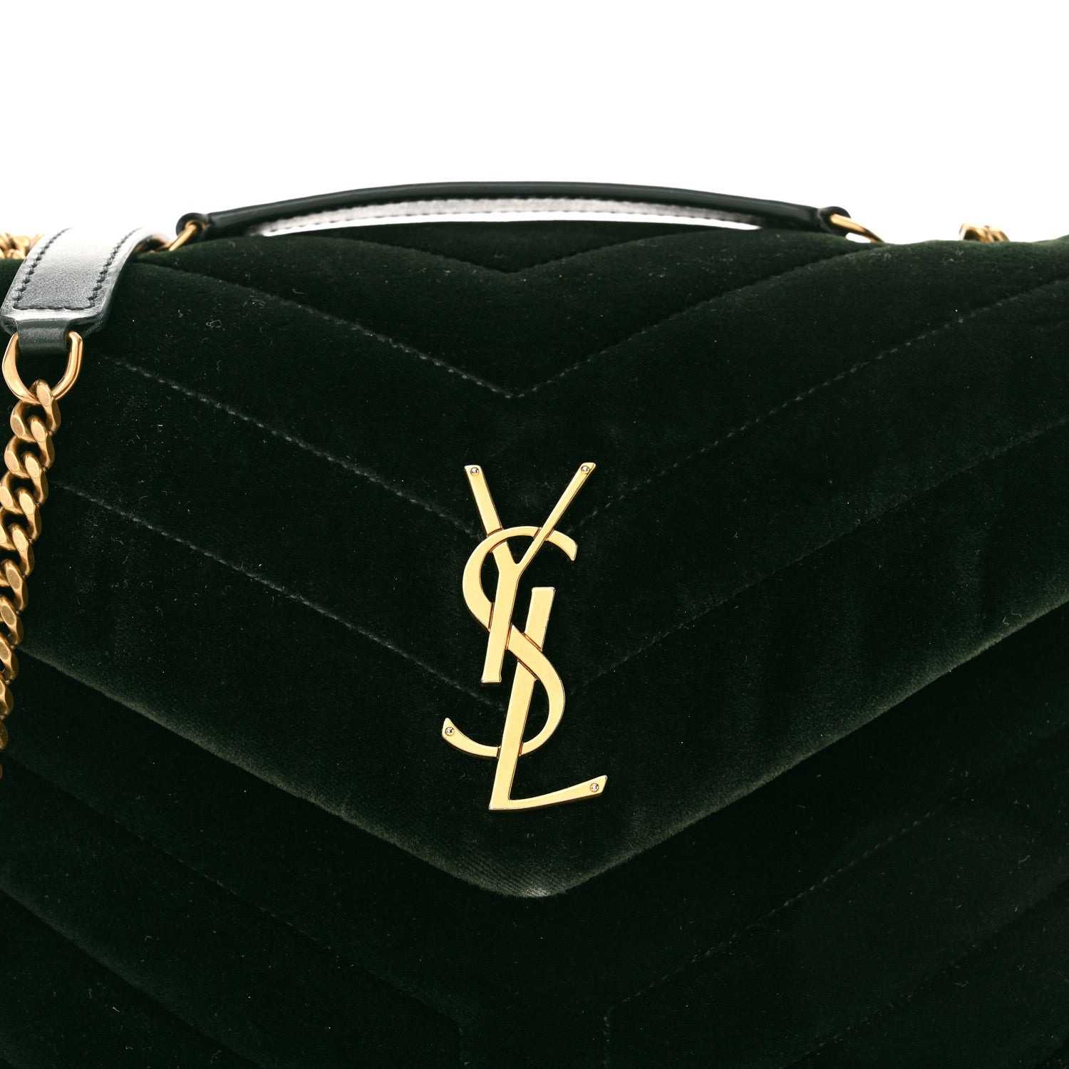 Saint Laurent Velvet Y Quilted Monogram Small Loulou Chain Satchel Dark Green 8 of 11