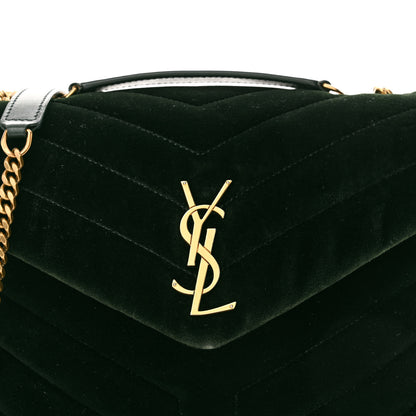 Saint Laurent Velvet Y Quilted Monogram Small Loulou Chain Satchel Dark Green 8 of 11