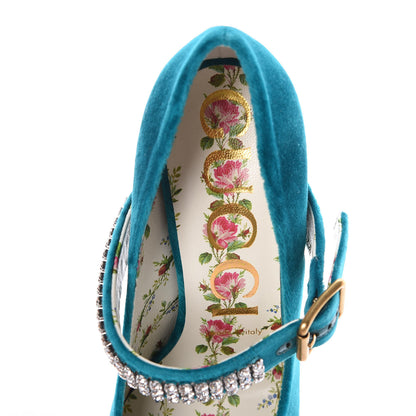Gucci Softy Velvet Malaga Kid Pumps 37.5 Pavone Cyan 6 of 8