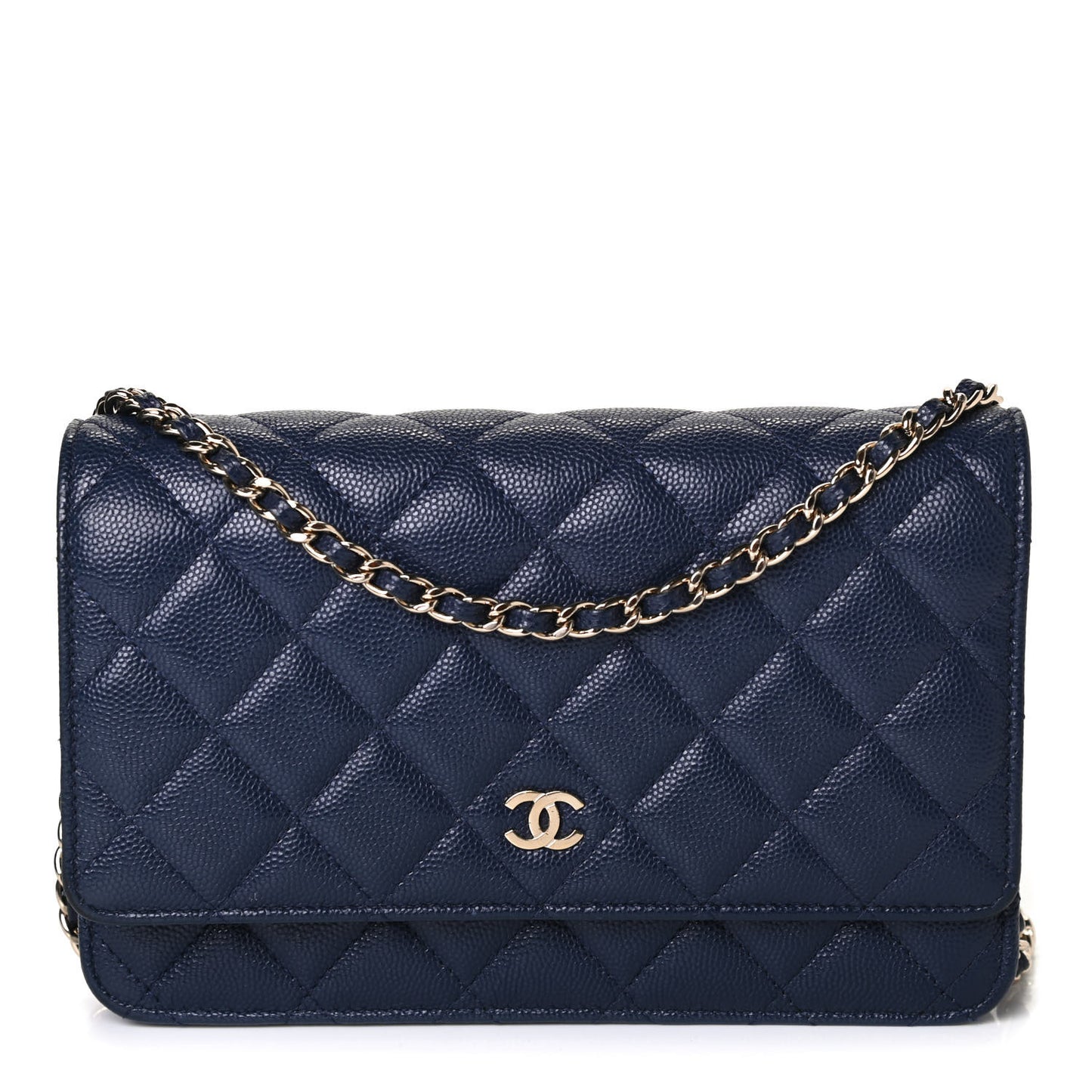 Caviar Quilted Wallet On Chain WOC Navy Blue