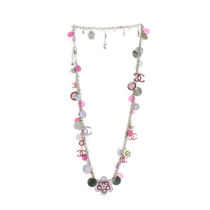 Chanel Enamel CC Long Necklace Pink Silver 3 of 4