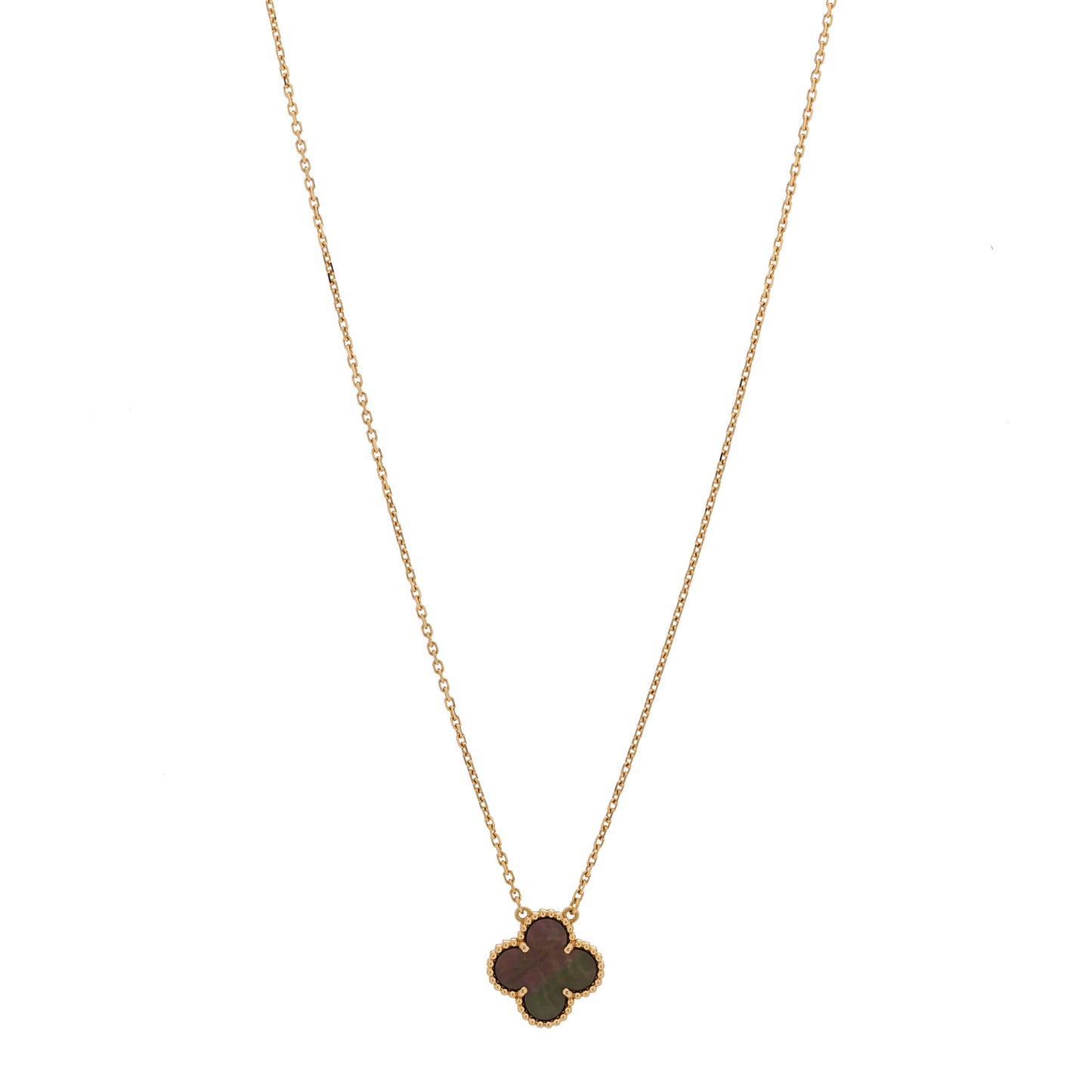 18K Rose Gold Gray Mother of Pearl Vintage Alhambra Pendant Necklace