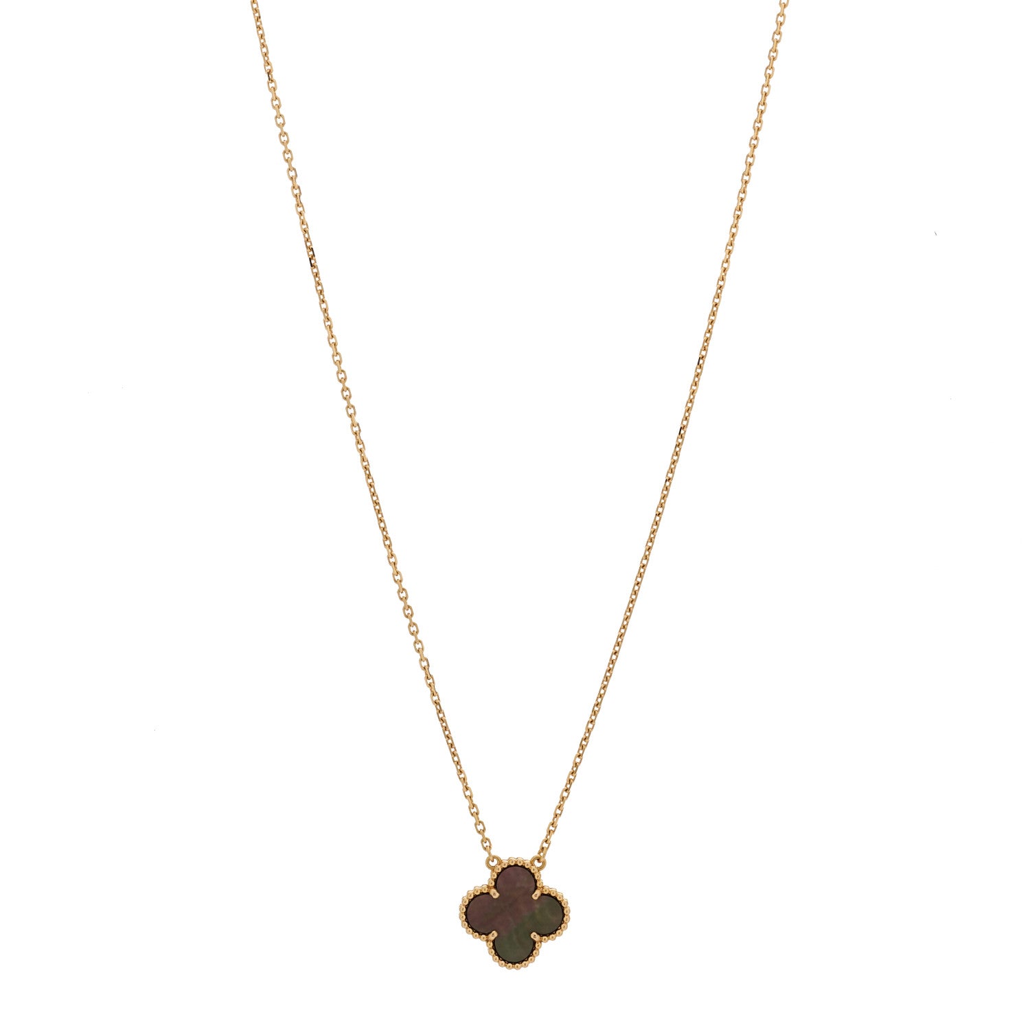 Van Cleef & Arpels 18K Rose Gold Gray Mother of Pearl Vintage Alhambra Pendant Necklace 1 of 6