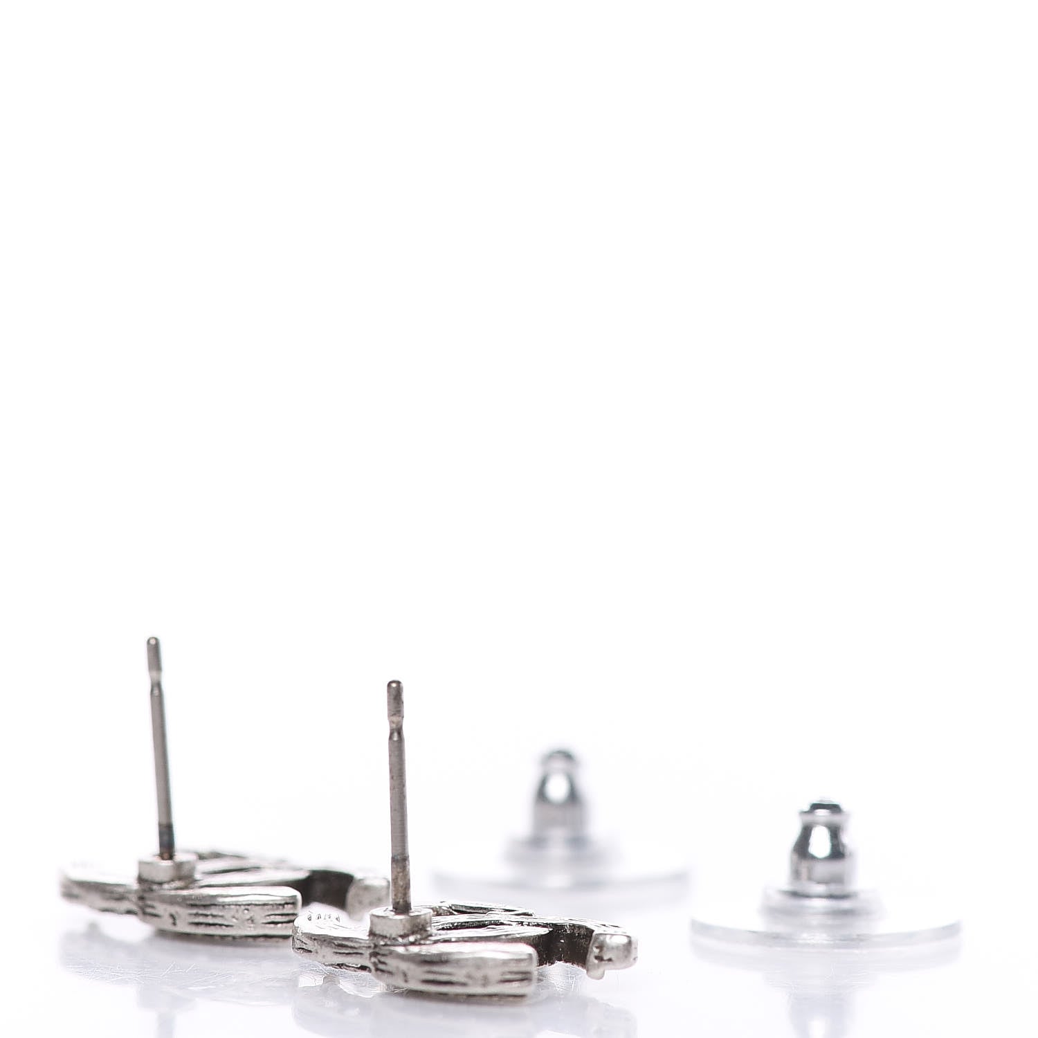 Chanel Crystal Royal Flush CC Stud Earrings Silver 4 of 5