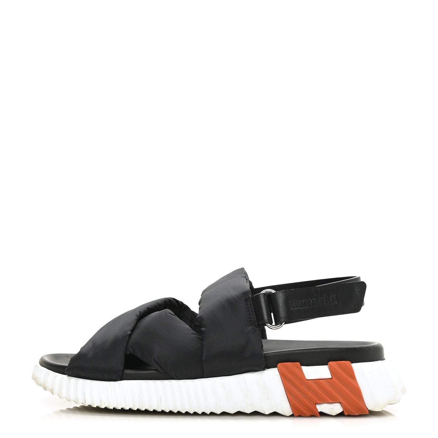 Hermes Parachute Fabric Calfskin Womens Electric Sandals 37.5 Black 1 of 8