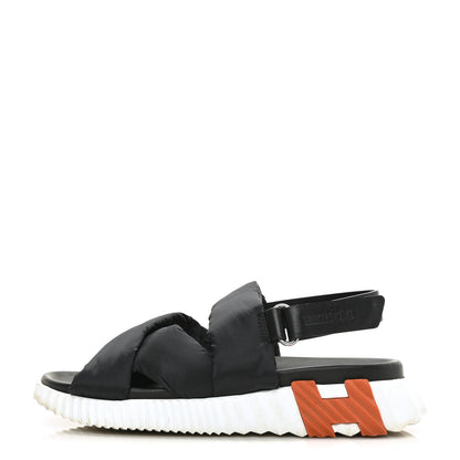 Hermes Parachute Fabric Calfskin Womens Electric Sandals 37.5 Black 1 of 8