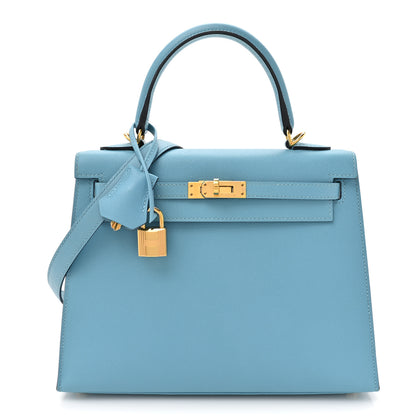 Hermes Madame Calfskin Kelly Sellier 25 Bleu Du Nord 1 of 13