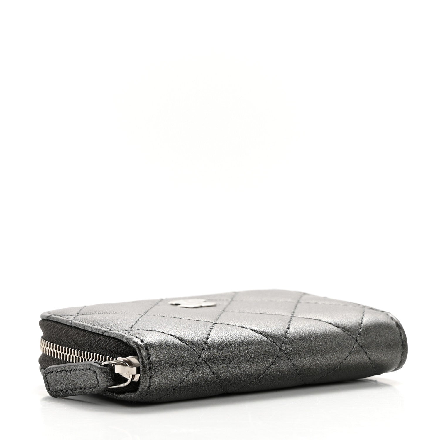 Chanel Iridescent Calfskin Quilted Zip Coin Purse Wallet Grey 4 of 7