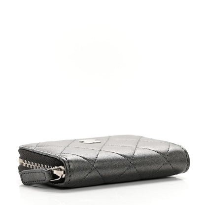 Chanel Iridescent Calfskin Quilted Zip Coin Purse Wallet Grey 4 of 7