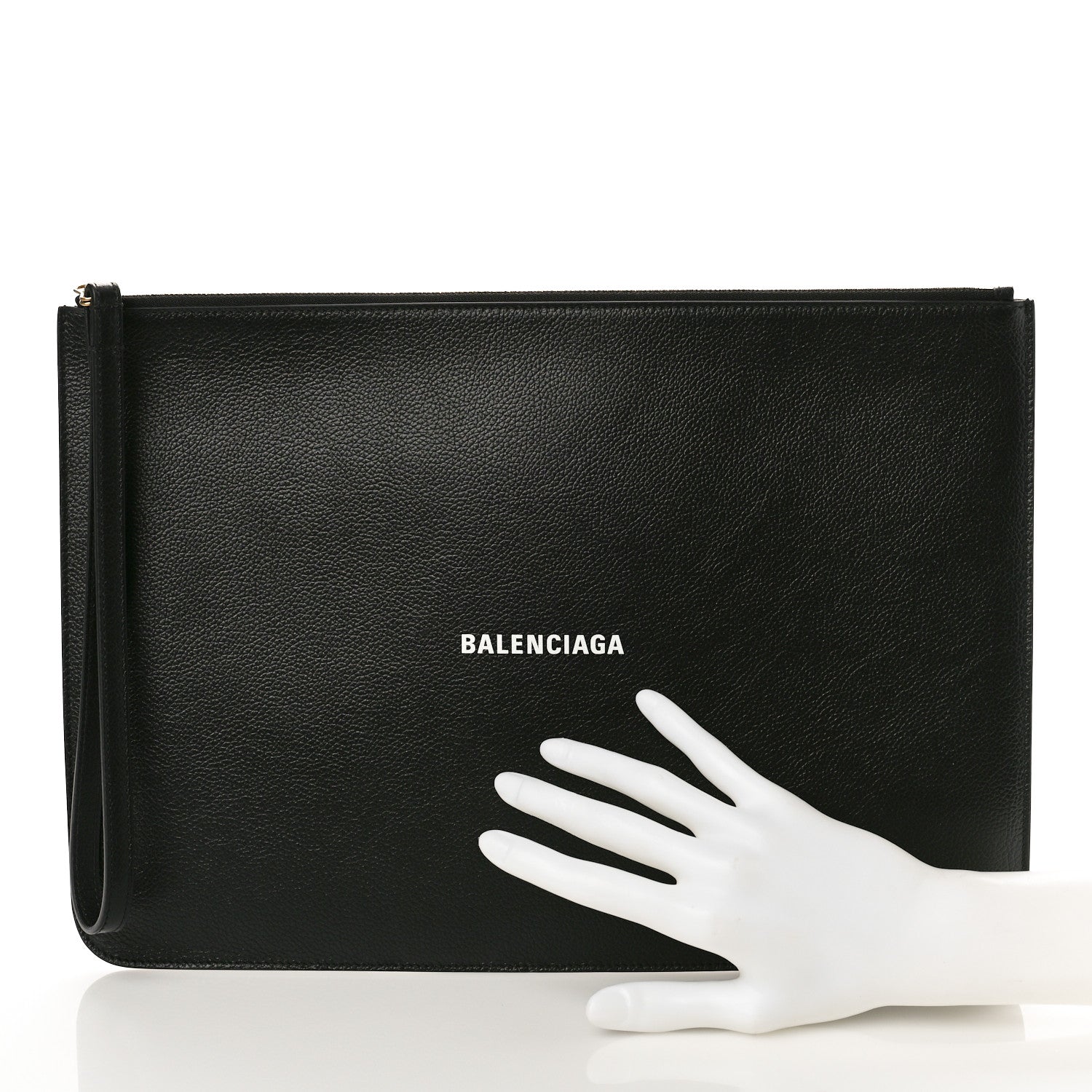 Balenciaga Grained Calfskin Logo Large Cash Wristlet Pouch Black White 2 of 8