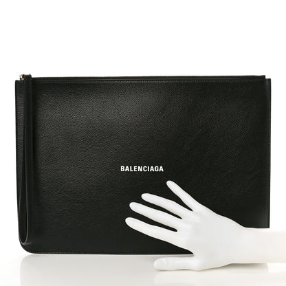 Balenciaga Grained Calfskin Logo Large Cash Wristlet Pouch Black White 2 of 8