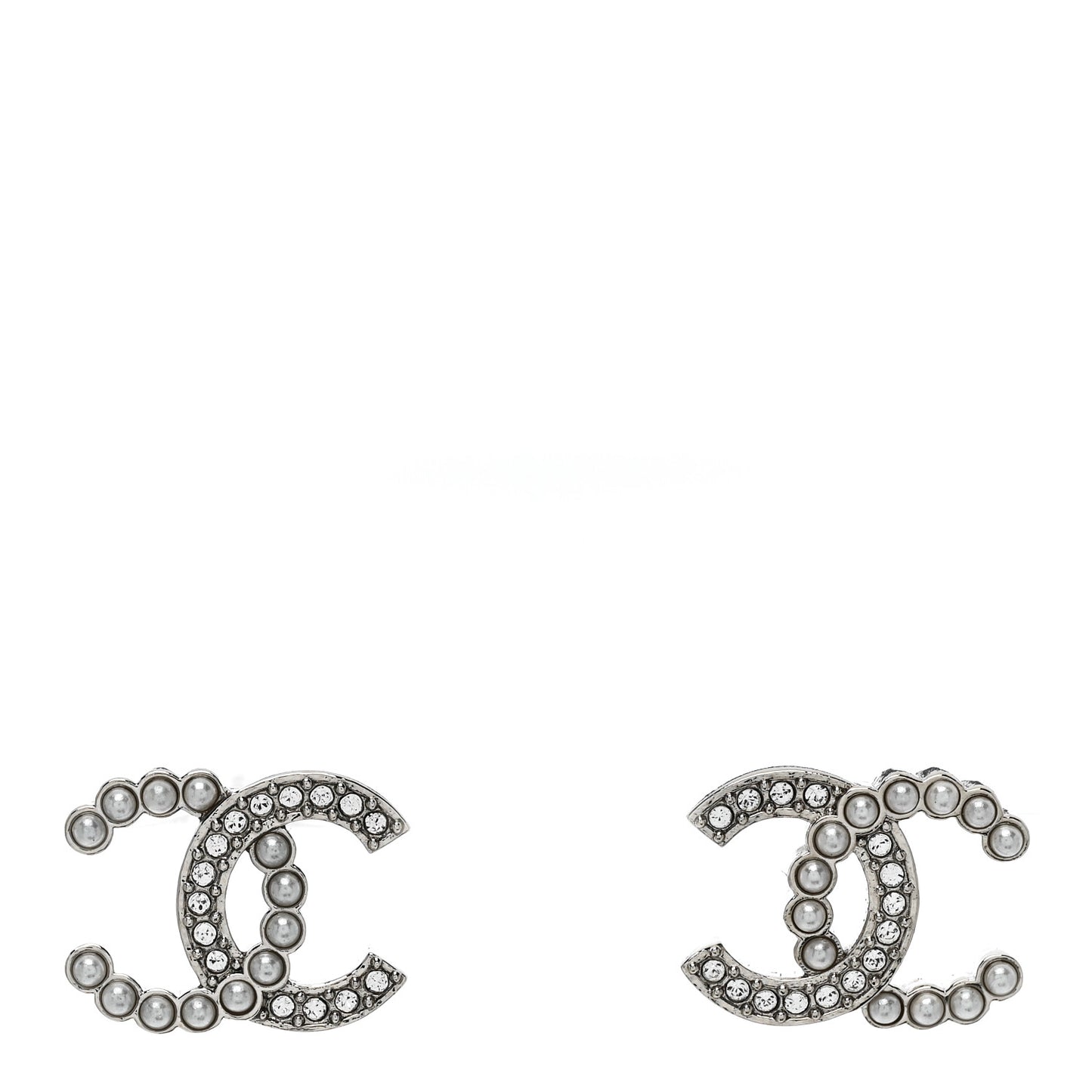 Crystal Pearl CC Earrings Silver