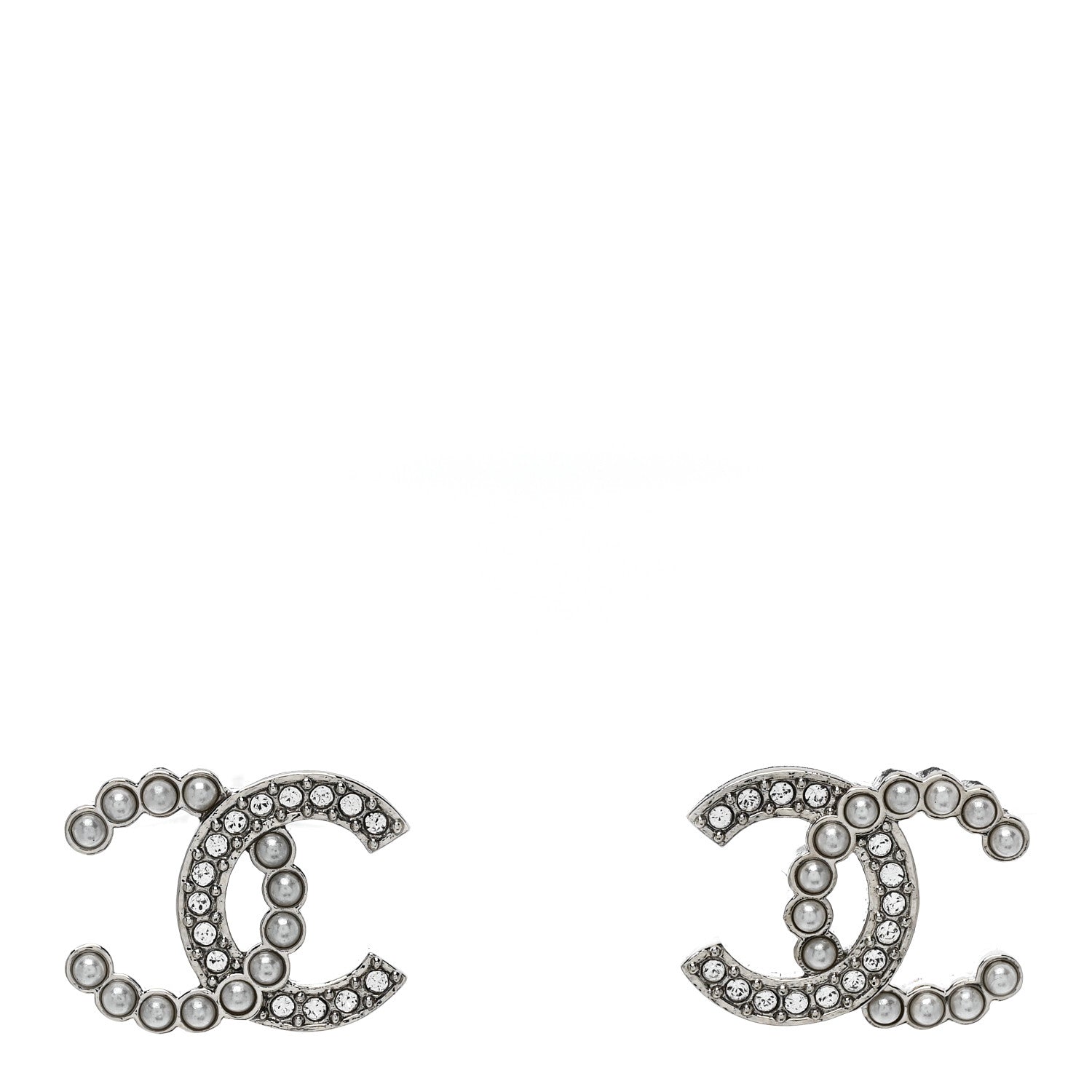 Chanel Crystal Pearl CC Earrings Silver 1 of 5