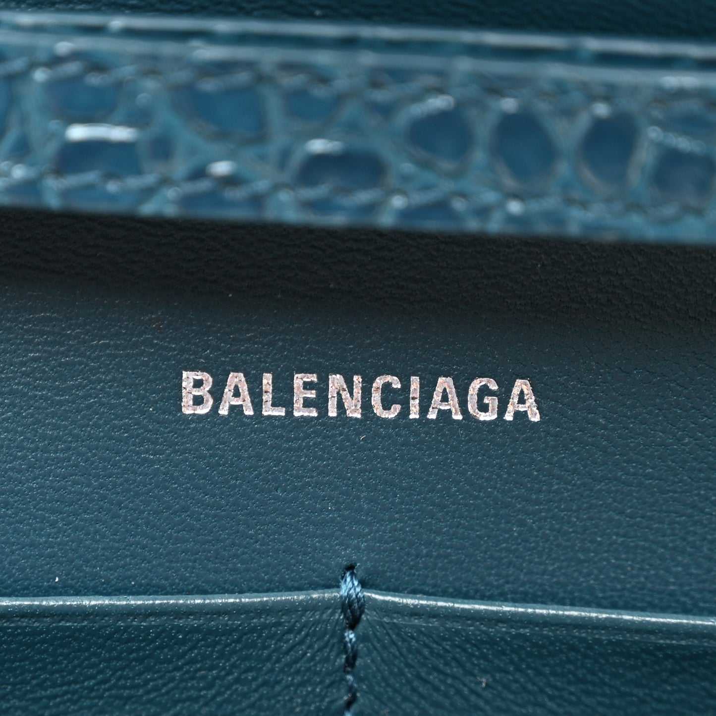 Shiny Calfskin Crocodile Embossed Hourglass Chain Bag Dark Petrol Blue