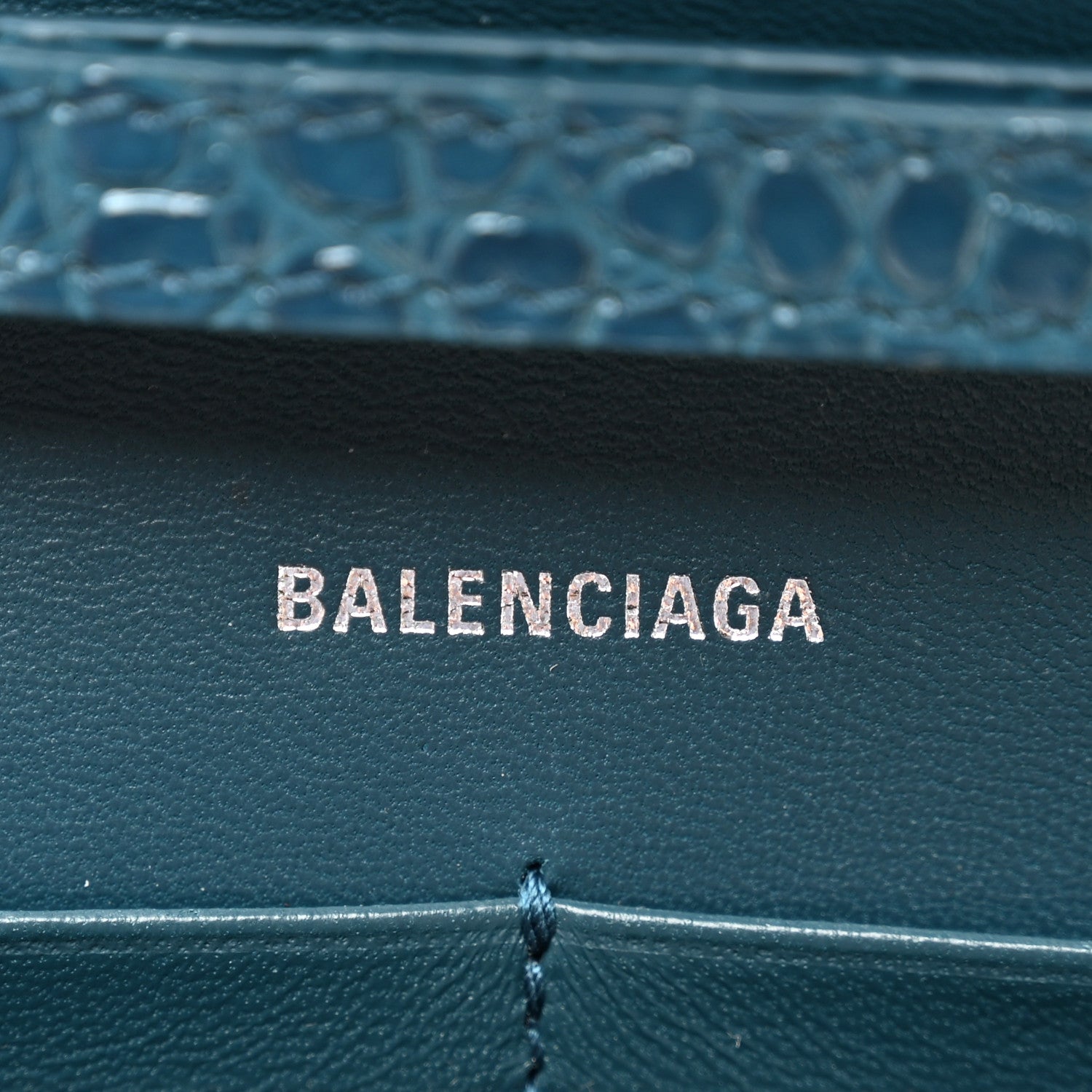Balenciaga Shiny Calfskin Crocodile Embossed Hourglass Chain Bag Dark Petrol Blue 6 of 9