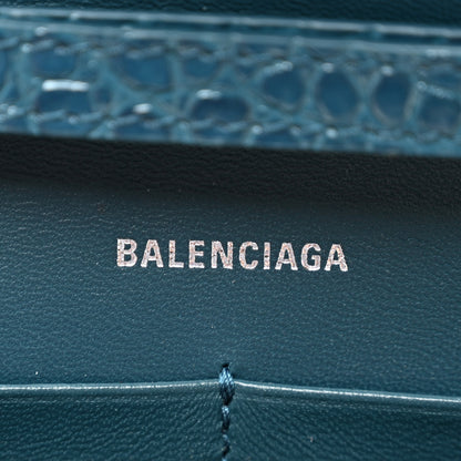 Balenciaga Shiny Calfskin Crocodile Embossed Hourglass Chain Bag Dark Petrol Blue 6 of 9