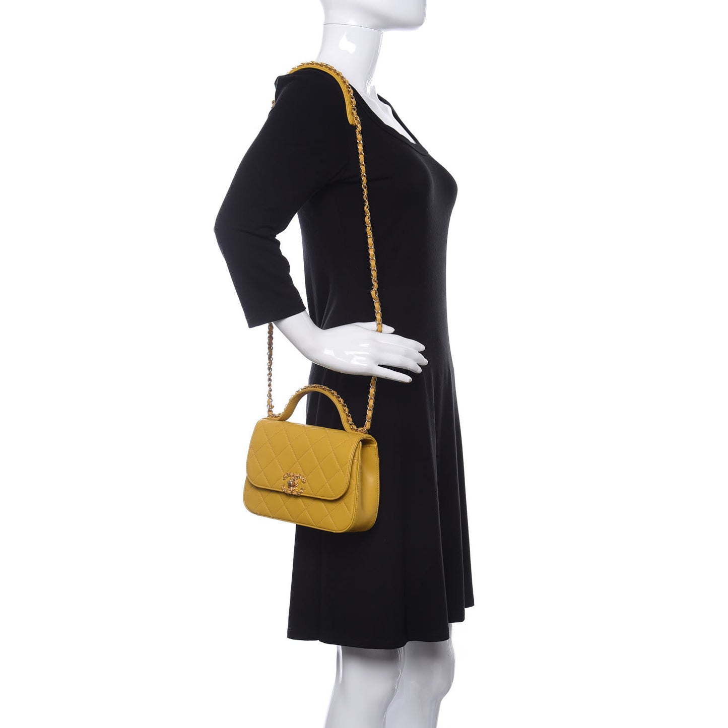 Lambskin Quilted Small Chain Infinity Top Handle Flap Yellow