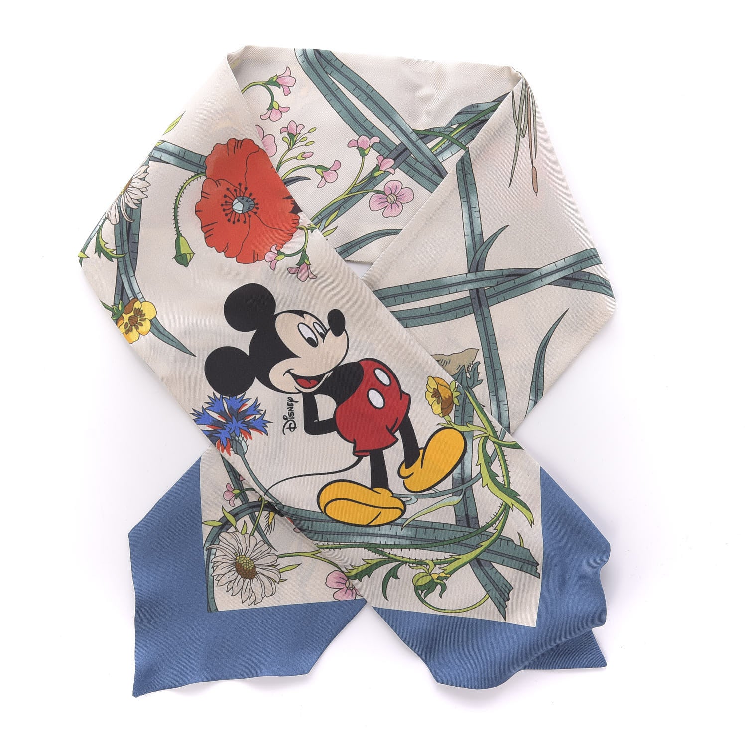 Gucci X DISNEY Silk Twill Mickey Lac Neck Bow Scarf Ivory Blue 1 of 4