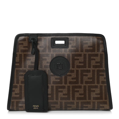 Fendi Glazed Fabric Vitello Century FF 1974 Stamp Patch Mini Peekaboo Defender Cover Mogano Panna Black 1 of 10