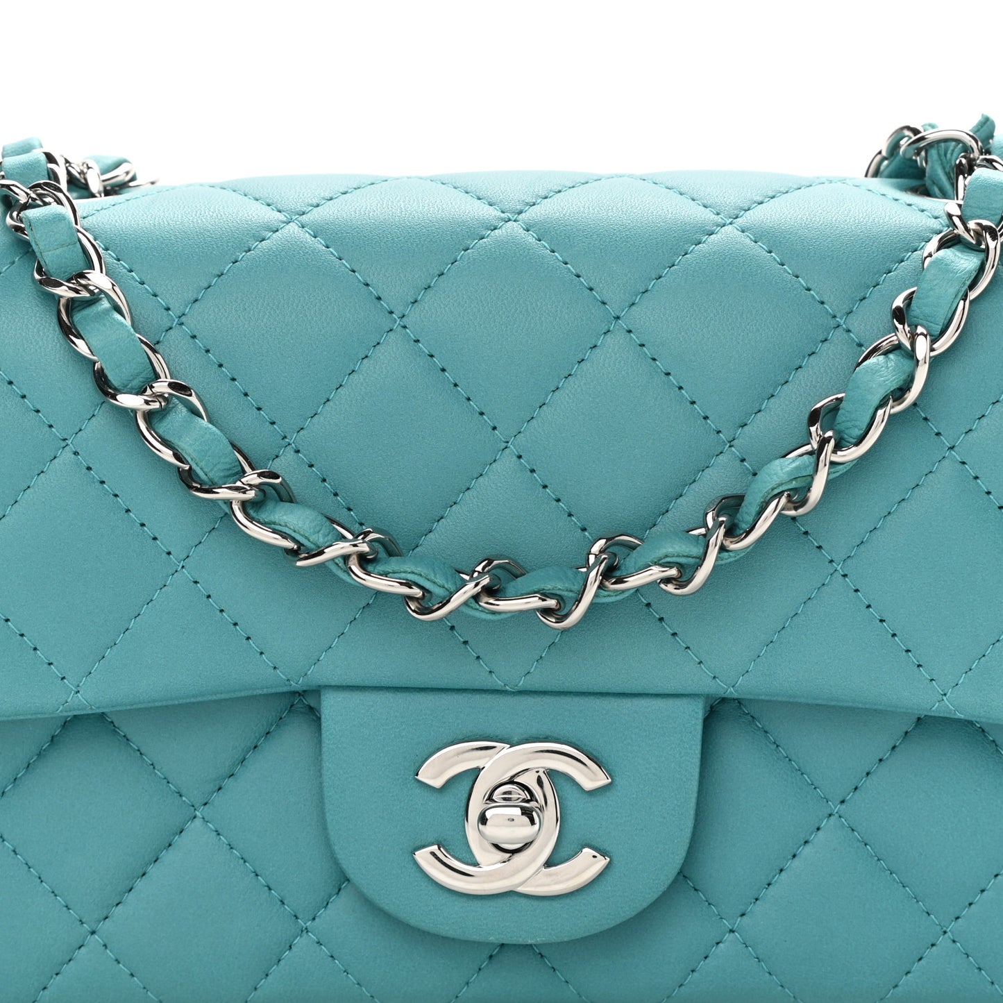 Lambskin Quilted Mini Rectangular Flap Turquoise