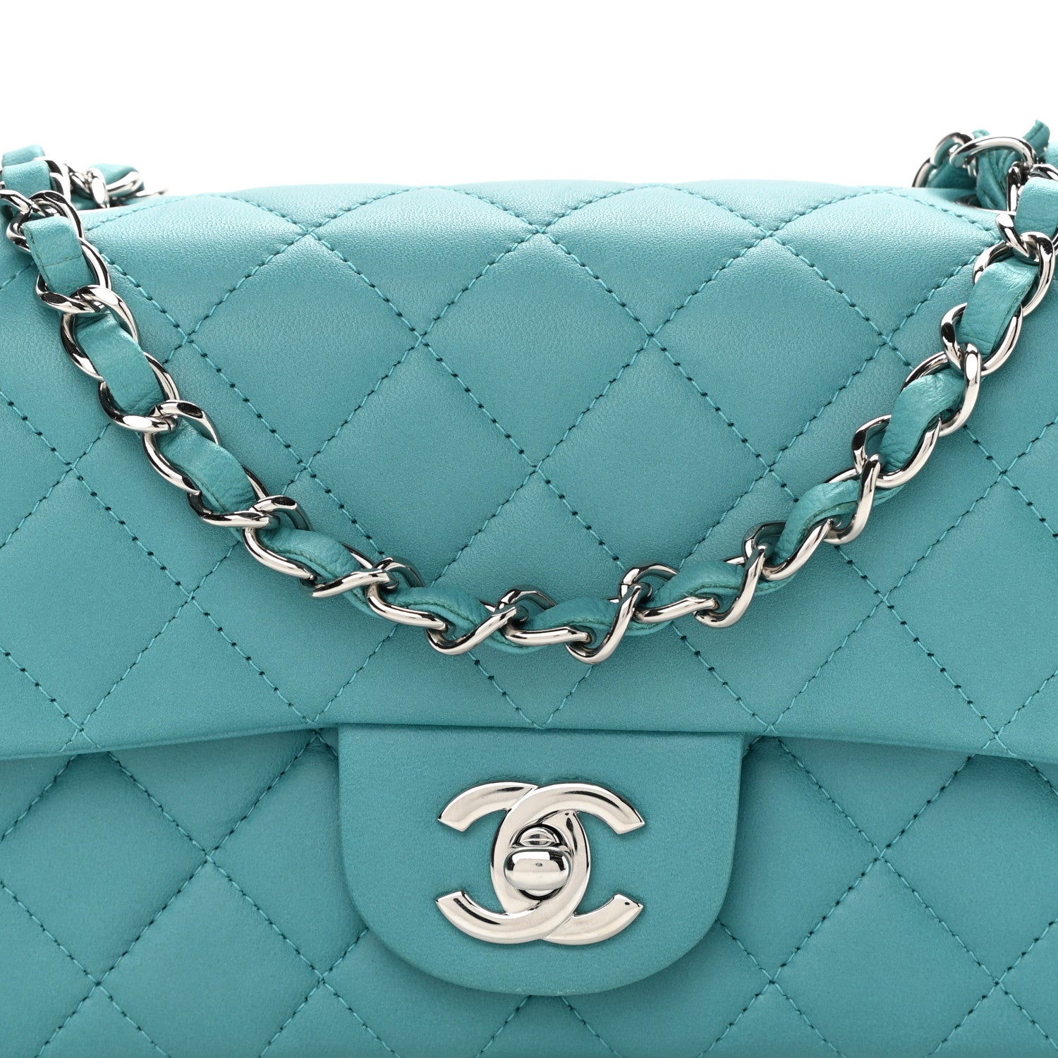 Chanel Lambskin Quilted Mini Rectangular Flap Turquoise 7 of 11