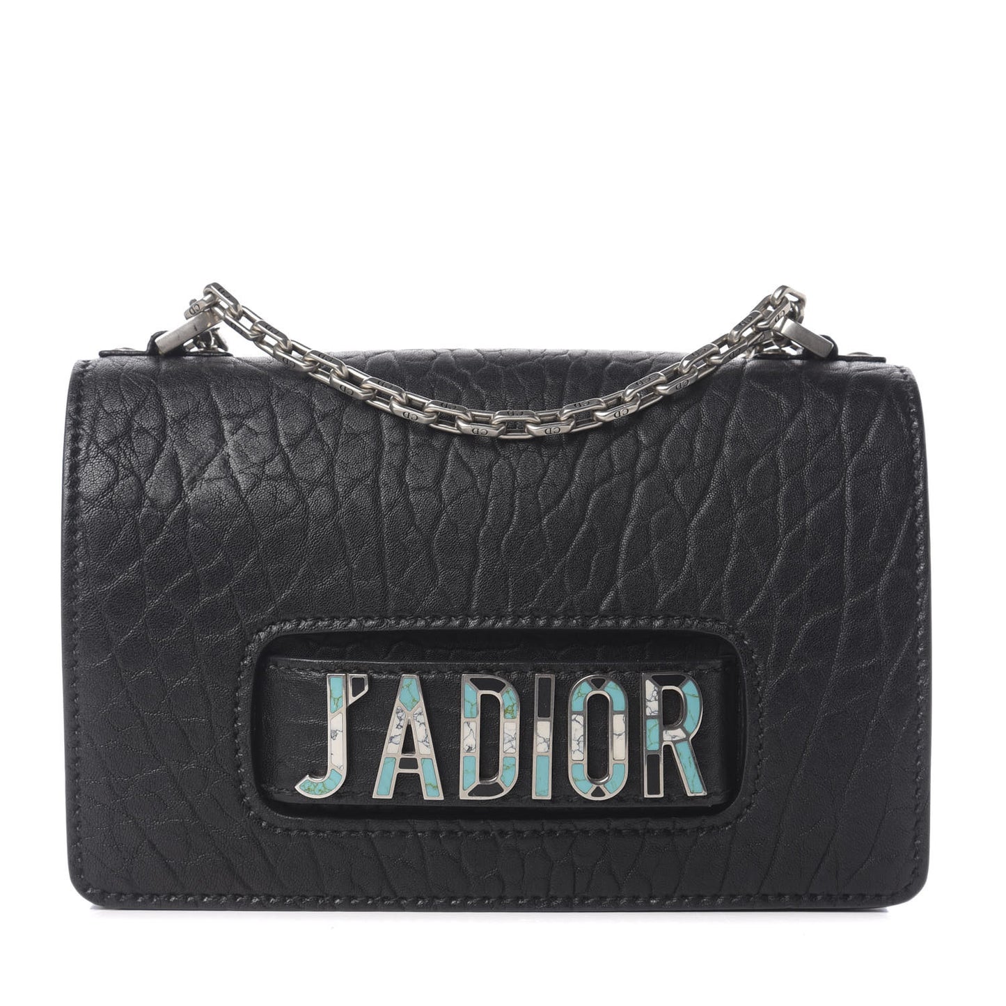 Canyon Grained Lambskin J'Adior Chain Flap Bag Black