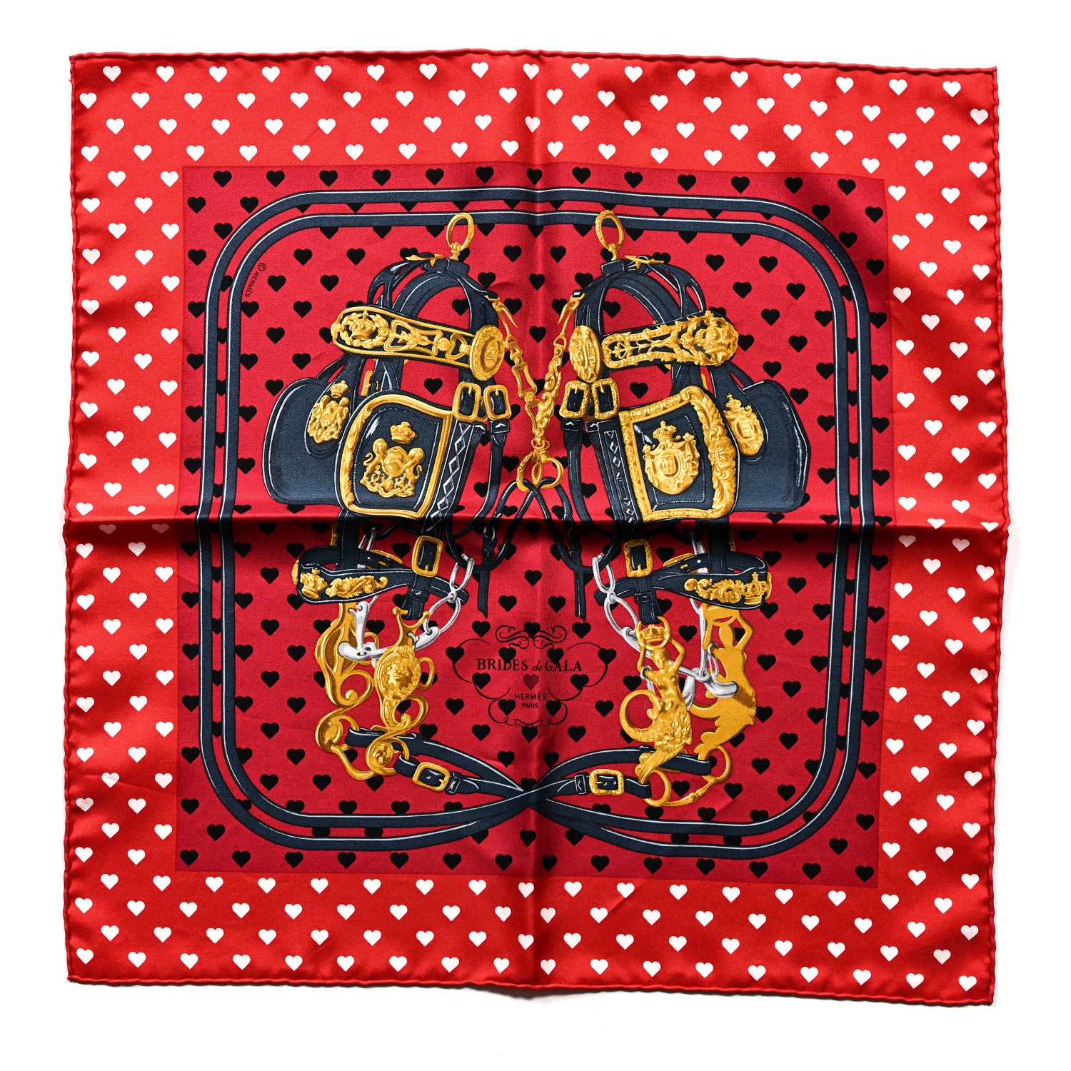 Hermes Silk Brides De Gala Love Pocket Square Canard Rouge Blanc 1 of 4