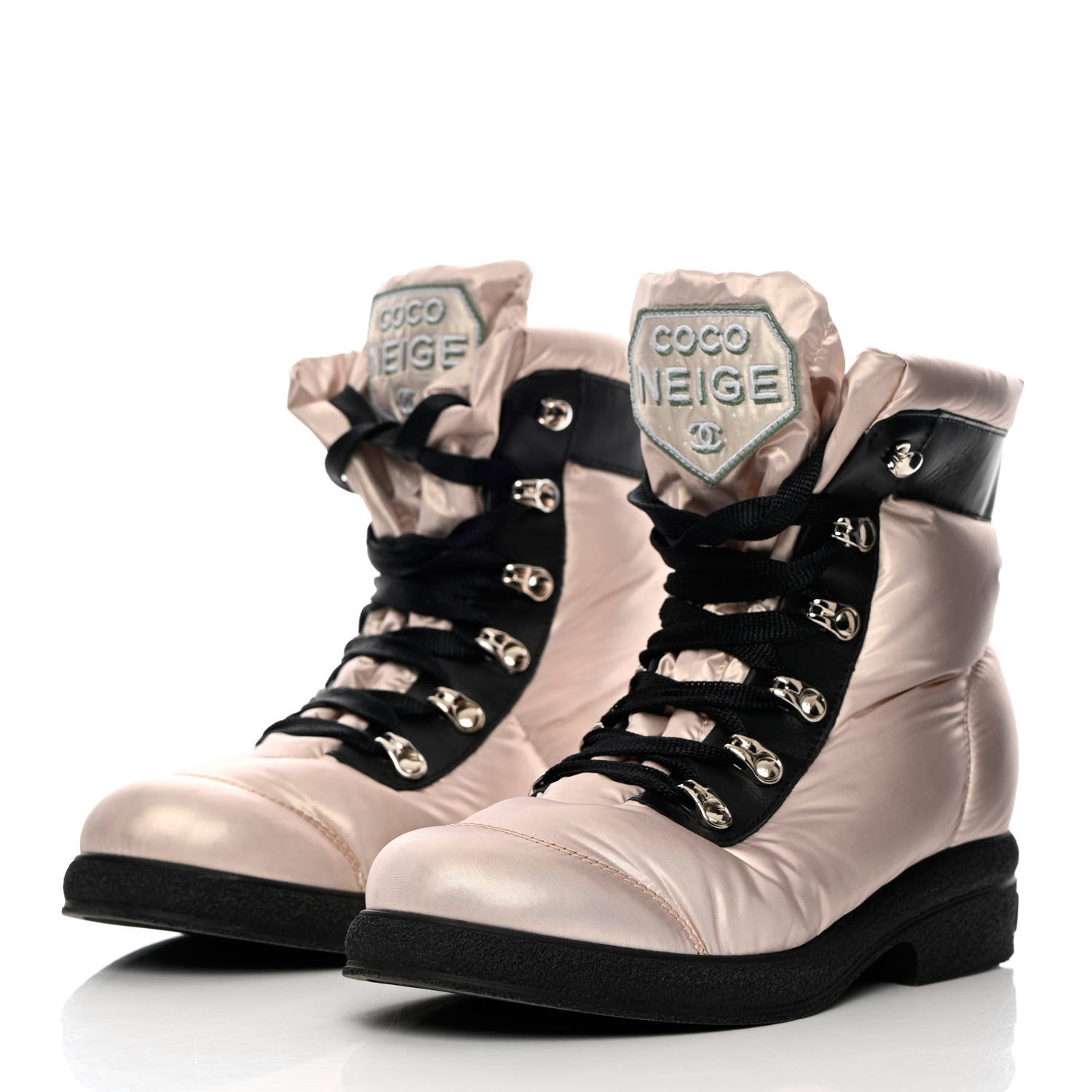 Chanel Nylon Calfskin Womens Coco Neige Short Boots 37.5 Pink Black 3 of 12