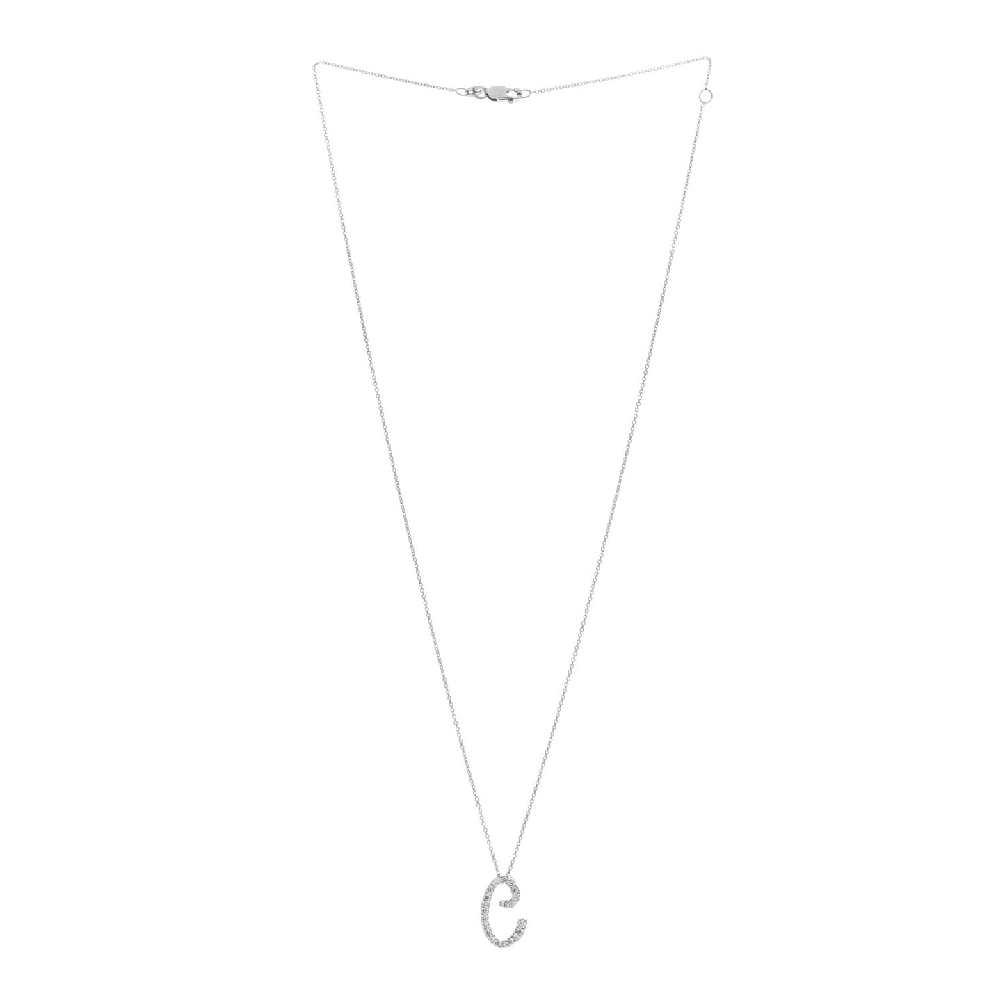 18K White Gold Diamond Cursive Letter C Pendant Necklace