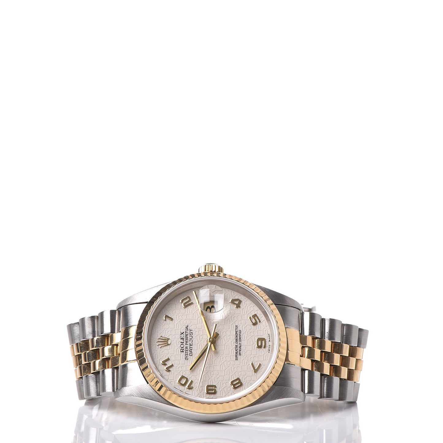 Stainless Steel 18K Yellow Gold 36mm Oyster Perpetual Datejust Watch White Arabic 16233
