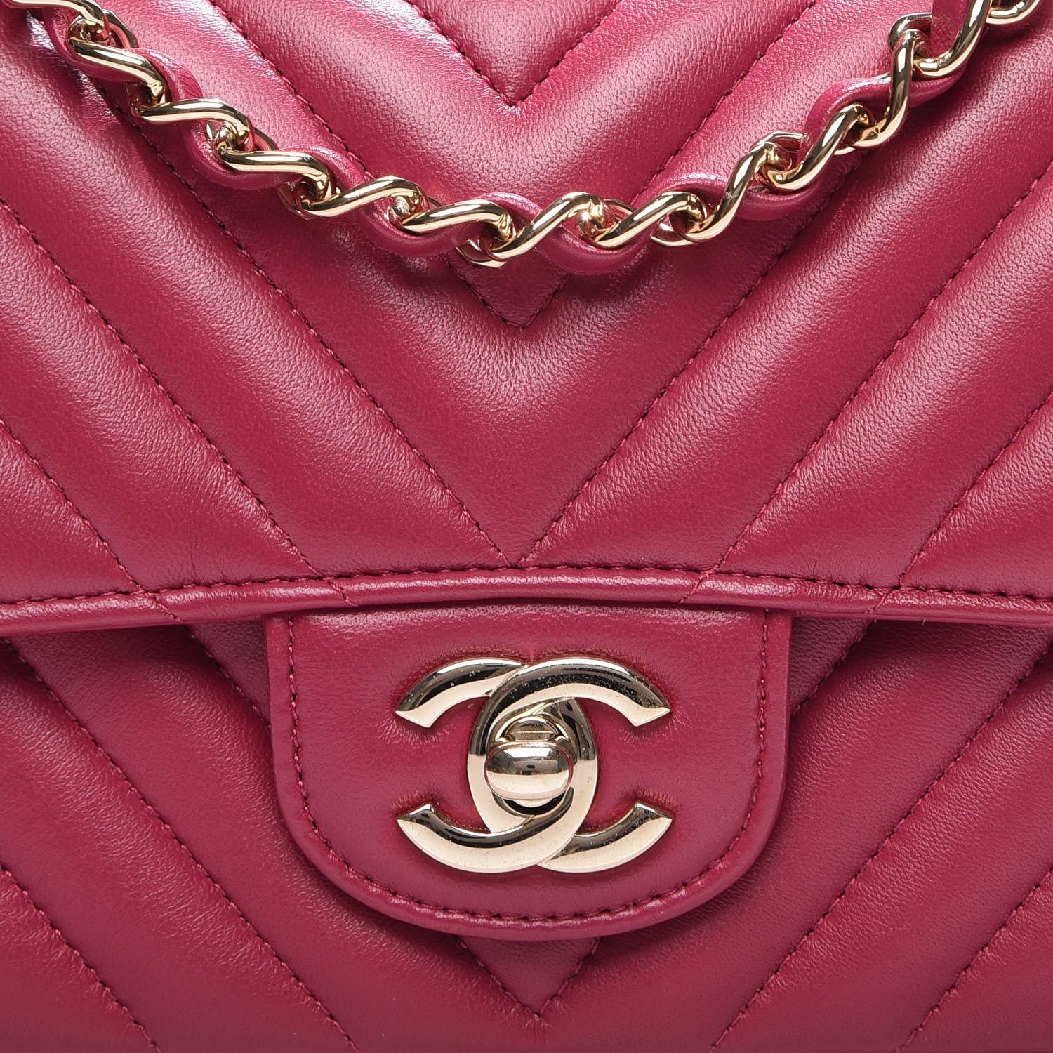 Chanel Lambskin Chevron Quilted Mini Rectangular Flap Dark Pink 10 of 11