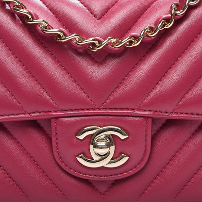 Chanel Lambskin Chevron Quilted Mini Rectangular Flap Dark Pink 10 of 11