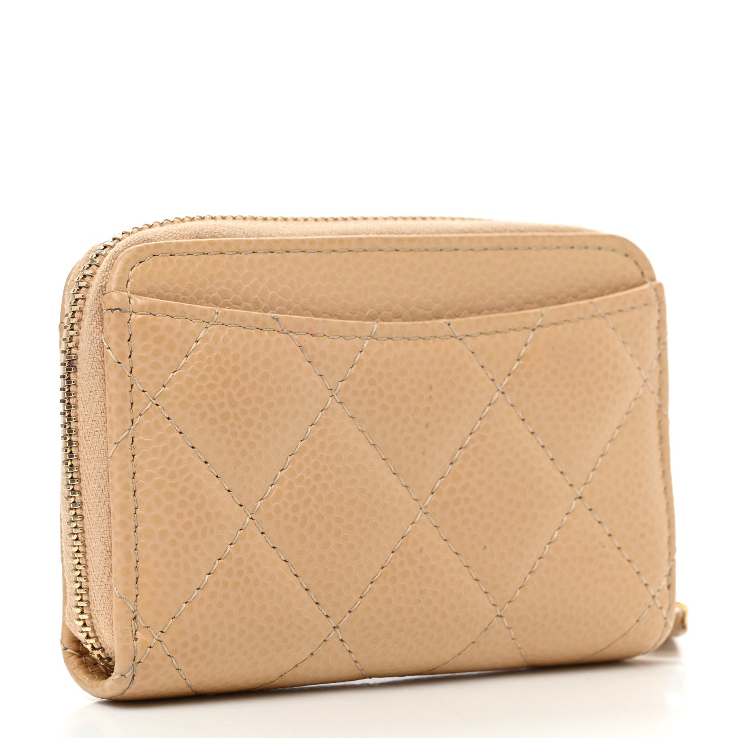 Caviar Quilted Zip Around Coin Purse Beige