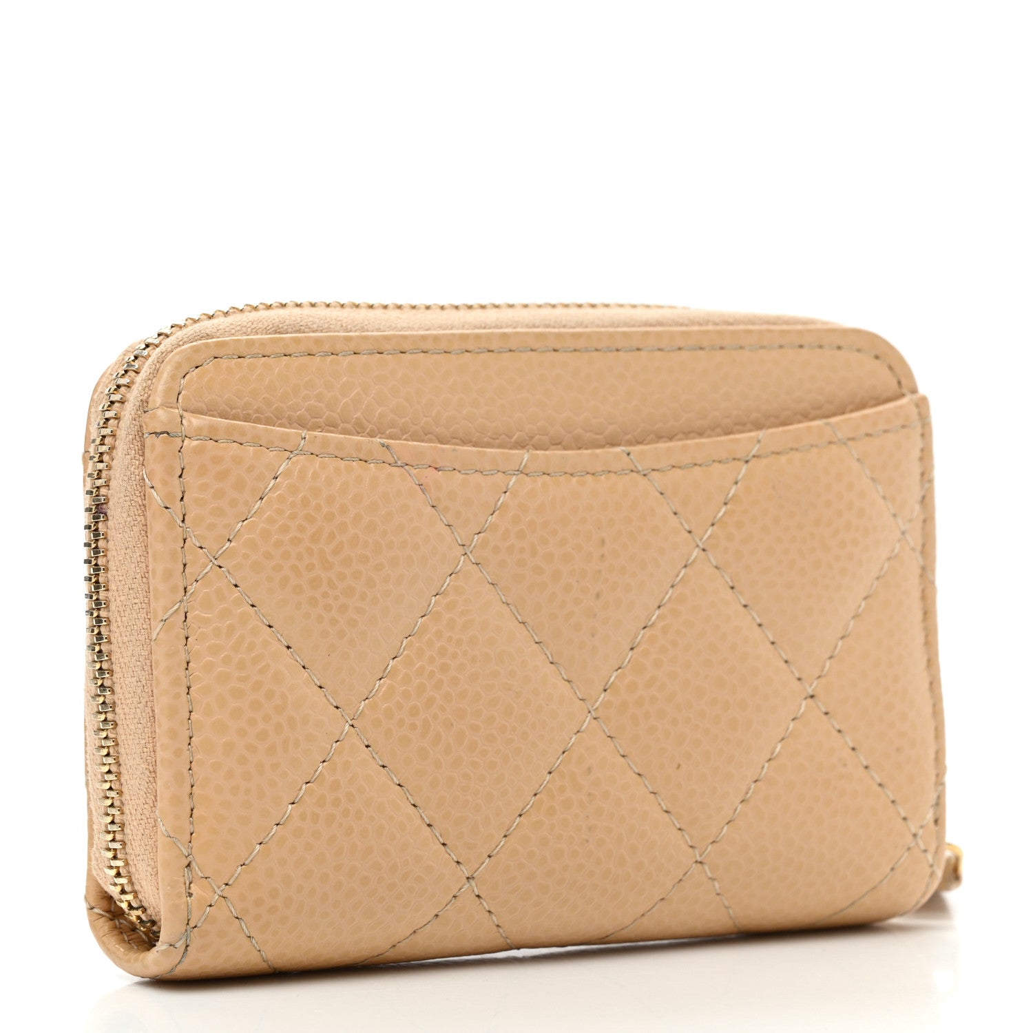 Chanel Caviar Quilted Zip Around Coin Purse Beige 3 of 8