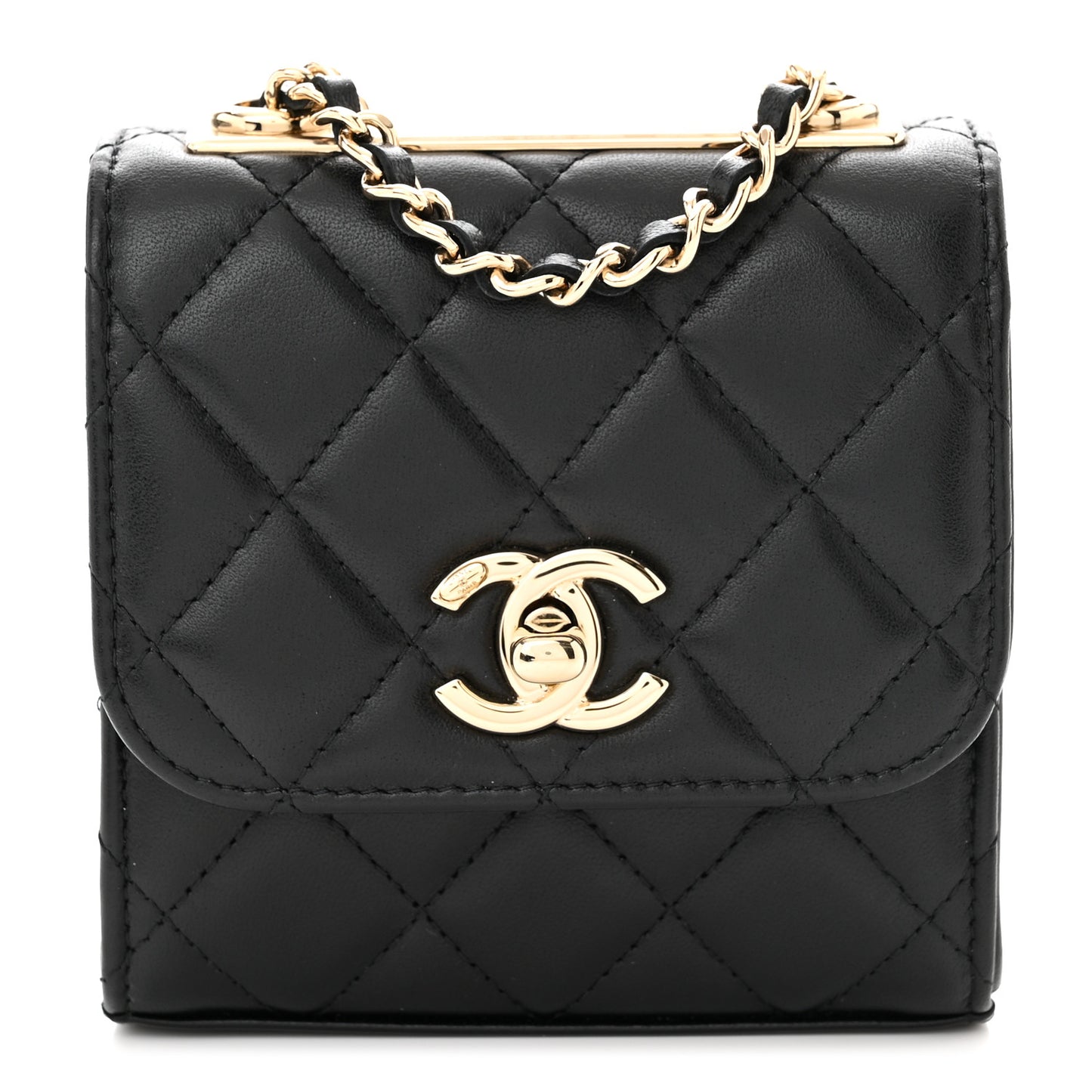 Lambskin Quilted Mini Trendy CC Chain Wallet Black