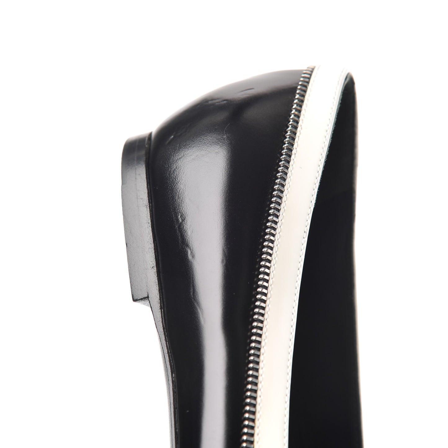 Patent Calfskin Zipper Ballerina Flats 37.5 Black White